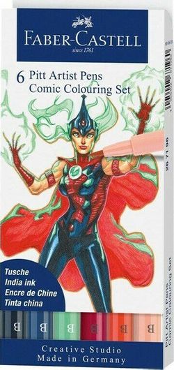 Faber-Castell Pitt Artist Μαρκαδόροι Σχεδίου 1.5mm Πολύχρωμοι 6τμχ