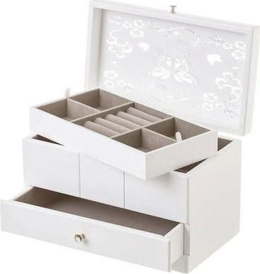 Μπιζουτιέρα Bakaji Ξύλινη με Συρτάρι 26x16x16.5cm Λευκό