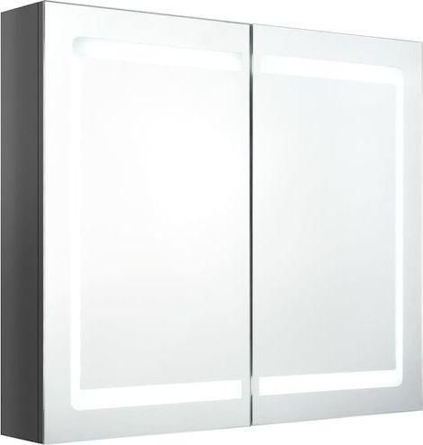 Καθρέπτης Μπάνιου vidaXL Ορθογώνιος LED από MDF με Ντουλάπι 80x68cm Γκρι