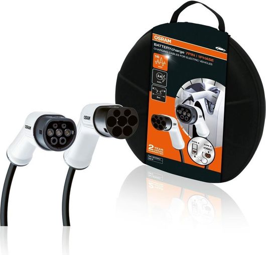Καλώδιο Σταθμών Φόρτισης Osram Μονοφασικό 7 Pin 16amp 3.6Kwh Type 2 σε Type 2 5m