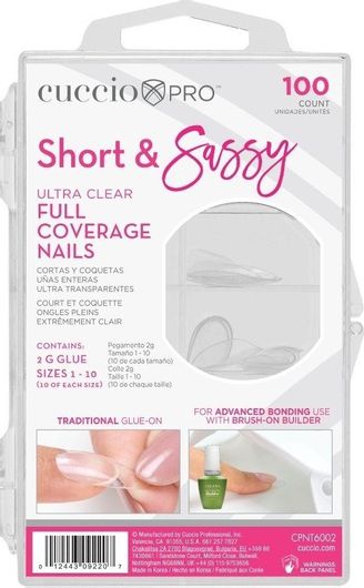 Tips Νυχιών Cuccio Short & Sassy Full Coverage Σετ 100τμχ Διάφανο