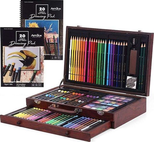 Σετ Ζωγραφικής σε Βαλιτσάκι Ξύλινο 111τμχ