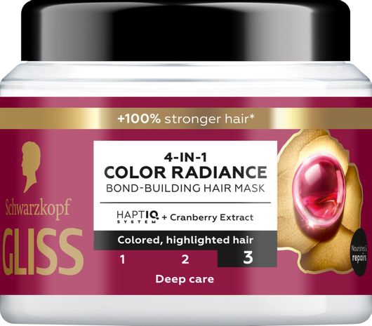 Μάσκα Schwarzkopf Gliss 4 in 1 Color Radiance Bond-Building για Βαμμένα Μαλλιάμε Ανταύγειες 400ml