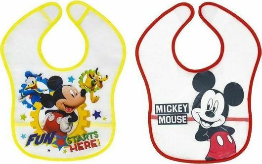 Σαλιάρα Interbaby Disney Mickey Αδιάβροχη Πλαστική με Αυτοκόλλητο Σετ 2τμχ Πολύχρωμο