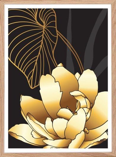 Αφίσα Χρυσό τριαντάφυλλο σε Φυσική Κορνίζα Ξύλου Αγιούς 40x50cm