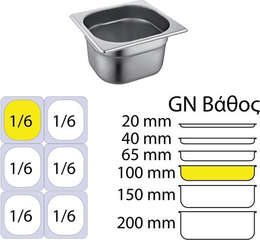 Σκεύος Gastronorm Inox GN1 / 6 με Βάθος 20mm
