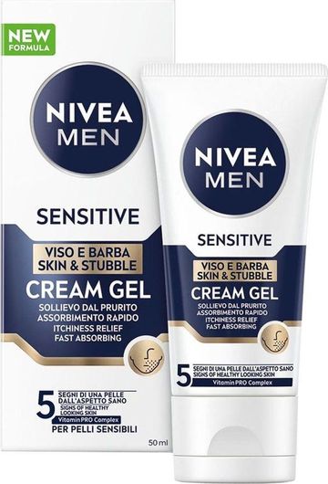 Ανδρική Κρέμα Gel Προσώπου Nivea Men Sensitive Skin & Stubble Cream Itchiness Relief για Άμεση Ανακούφιση από Ερεθισμούς & Φαγούρα στα Γένια 50ml