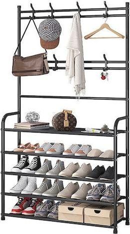 Ραφιέρα Εισόδου Πολυλειτουργική Μεταλλική με 5 Ράφια & Κρεμάστρα 7 Γαντζάκια 170x80cm