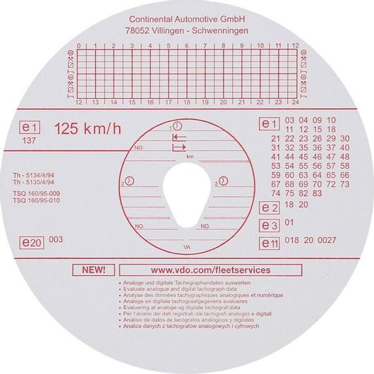 Ταχογραφοι Kienzle Vdo 125km / h Σετ 100τμχ