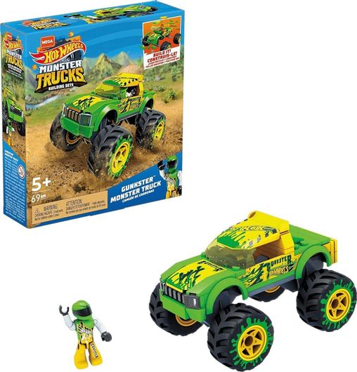 Τουβλάκια Mega Bloks Mega Construx Hot Wheels Mighty Monster Trucks Gunkster για 5+ Ετών Σετ 69τμχ