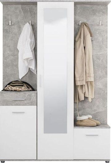 Έπιπλο Εισόδου Fylliana Martin με Καθρέπτη Κρεμάστρα Παπουτσοθήκη & Ντουλάπα 133.5x33x197.5cm Γκρι 