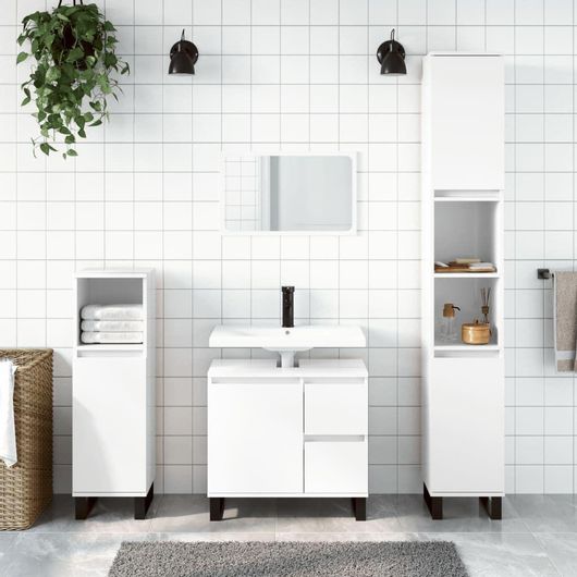 Ντουλάπι Μπάνιου vidaXL Γυαλιστερό Λευκό 65x33x60cm από Επεξεργασμένο Ξύλο Λευκό