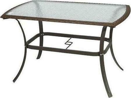 Τραπέζι Εξωτερικού Χώρου 410-11-006 Μεταλλικό με Γυάλινη Επιφάνεια 140x80x71cm Καφέ