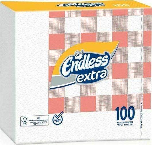 Χαρτοπετσέτες Endless Extra 1Φ 33x33cm Σετ 100τμχ Πολύχρωμο