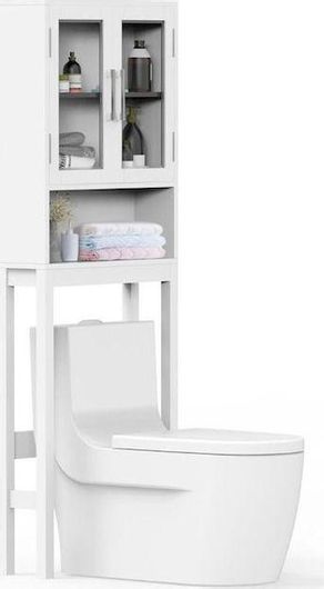 Ραφιέρα Μπάνιου Costway Επιδαπέδια Ξύλινη με 3 Ράφια 57.5x18.5x163cm Λευκό