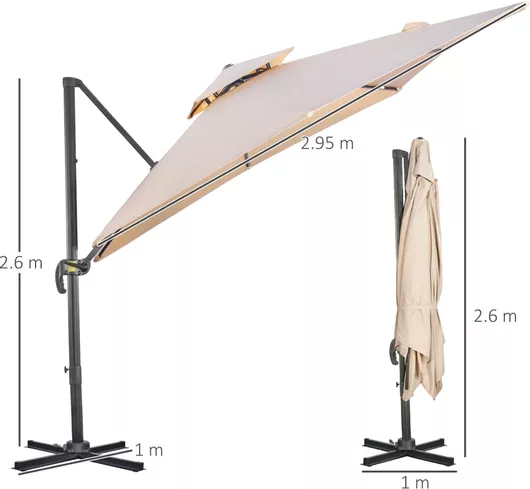 Ομπρέλα Κήπου & Βεράντας Outsunny Κρεμαστή Τετράγωνη Μεταλλική με Βάση Στήριξης 2.95x2.95m Μπεζ