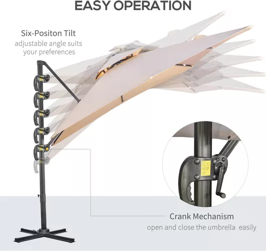 Ομπρέλα Κήπου & Βεράντας Outsunny Κρεμαστή Τετράγωνη Μεταλλική με Βάση Στήριξης 2.95x2.95m Μπεζ