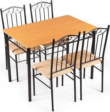 Τραπεζαρία Costway HW61392 Κουζίνας Μεταλλική 107x70x76cm Σετ 5τμχ Μαύρο / Καφέ