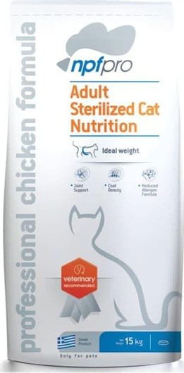 Ξηρά Τροφή Γάτας Nitsiakos NPF Pro για Ενήλικες Στειρωμένες με Κοτόπουλο Chicken 15kg