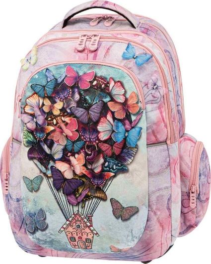 Σχολική Τσάντα Πλάτης Δημοτικού Polo Extra Butterflies Balloon Ροζ 32x28x46cm