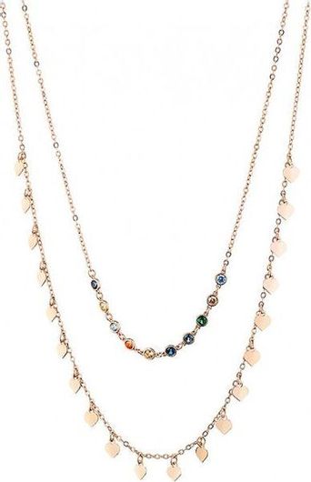 Γυναικείο Κολιέ Loisir 01L15-01002 από Ασήμι με Αλυσίδα με Πέτρες Διπλό Ροζ Χρυσό