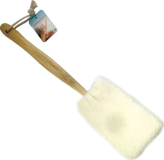 Σφουγγάρι Μπάνιου Πλάτης με Ξύλινη Λαβή Λευκό