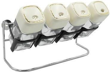 Θήκες Μπαχαρικών 104831 Γυάλινες σε Βάση Επιτοίχιες Σετ 4τμχ Μπεζ