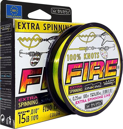 Πετονιά Ψαρέματος Balsax Fire Extra Spinning Line 100m 0.3mm Κίτρινο