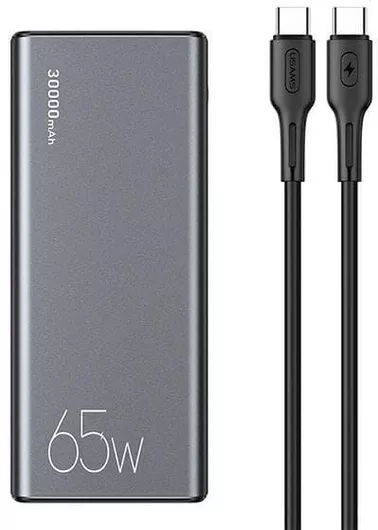 Power Bank Usams US-CD165 30000mAh 65W με 2 Θύρες USB-A & Θύρα USB-C Power Delivery Μαύρο