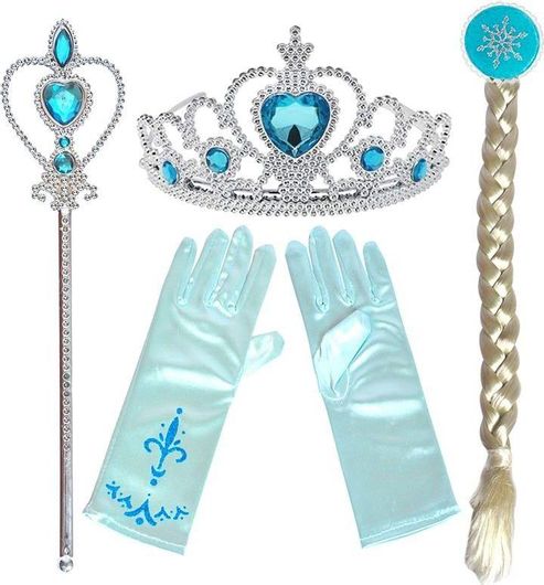 Σετ Αποκριάτικο Παγωμένης Πριγκίπισσας Στέμμα & Γάντια & Σκήπτρο & Κοτσίδα 4τμχ Γαλάζιο