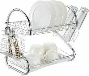 Στεγνωτήρας Νεροχύτη 15577 Διώροφος Μεταλλικός 43x24.5x35.5cm Ασημί