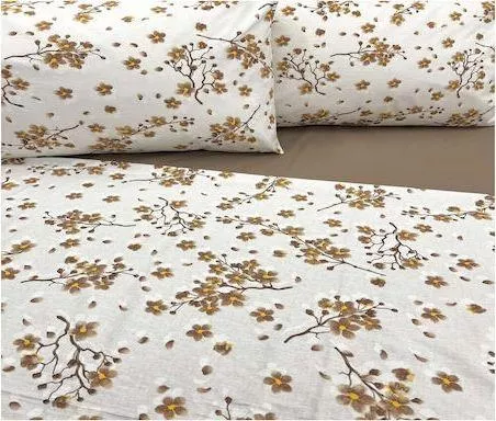 Μαξιλαροθήκη MayHome 2220229008 Floral Βαμβακερή με Φάσα Σετ 70x50cm Μπεζ