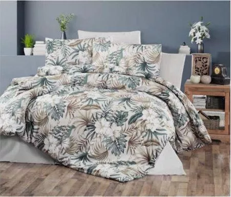 Μαξιλαροθήκη MayHome 2220229103 Floral Βαμβακερή με Φάσα Σετ 70x50cm Γκρι