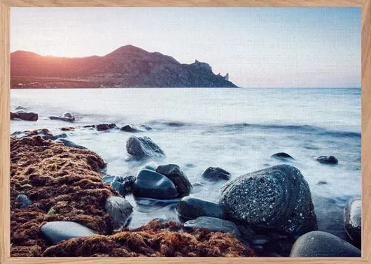 Πίνακας σε Καμβά Walls Κύματα και Βότσαλα με Φυσική Κορνίζα Ξύλου Αγιούς 40x30cm