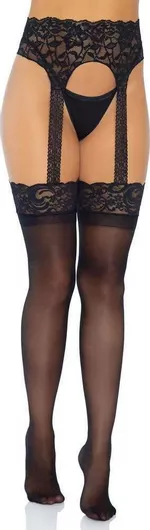 Κάλτσες Leg Avenue Opaque Garterbelt Stocking One Size Μαύρο
