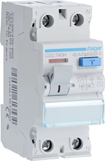 Ρελέ Ράγας Hager Διαρροής 40A Διπολικό με Τάση 230V AC 30mA 2x40A CDC740H