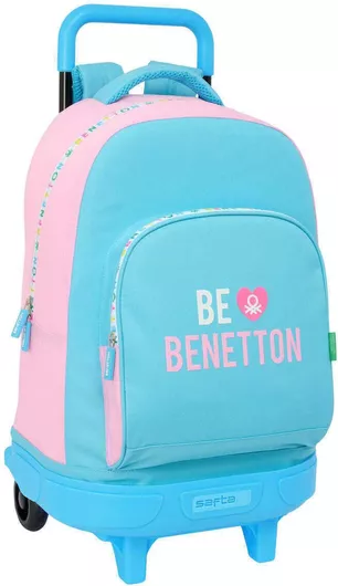 Σχολική Τσάντα Τρόλεϊ Benetton Σχολική Δημοτικού Ροζ με Θήκη για Παγούρι