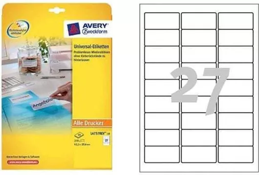 Αυτοκόλλητη Ετικέτα Α4 Avery Ορθογώνιες 63.5x29.6mm