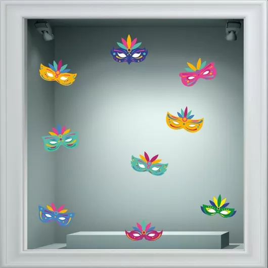 Αποκριάτικο Αυτοκόλλητο Μάσκες Σετ 9τμχ 50cm x 35cm
