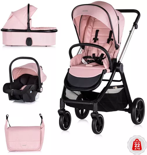 Καρότσι Μωρού Chipolino Marbella Ρυθμιζόμενο 3 σε 1 Kατάλληλο για Nεογέννητο Marshmallow