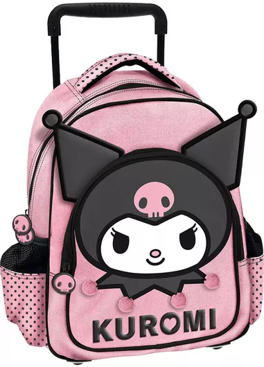 Σχολική Τσάντα Τρόλεϊ Graffiti Face Kuromi Σχολική Νηπιαγωγείου Ροζ με Θήκη για Παγούρι