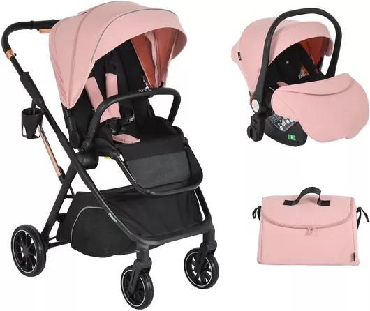 Καρότσι Μωρού Moni Bingo Ρυθμιζόμενο 2 σε 1 Kατάλληλο για Nεογέννητο Pink Icing