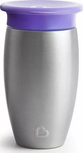 Munchkin Παιδικό Ποτηράκι Miracle Stainless Steel 360° Μεταλλικό Μοβ 296ml 12m+