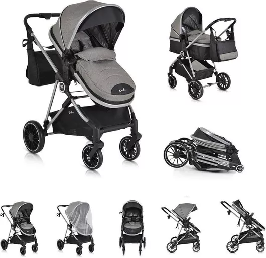 Καρότσι Μωρού Moni Kali Ρυθμιζόμενο 2 σε 1 Kατάλληλο για Nεογέννητο Grey