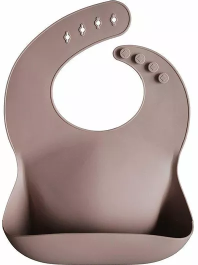 Σαλιάρα Mushie Αδιάβροχη Σιλικόνης με Κουμπί με Τσέπη Warm Taupe