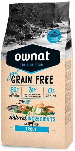 Ownat Just Grain Free 14kg Ξηρά Τροφή χωρίς Σιτηρά & Γλουτένη για Ενήλικους Σκύλους με Πέστροφα