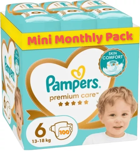 Πάνες με Αυτοκόλλητο Pampers Premium Care Monthly Pack No. 6 για 13-18kg 100τμχ.