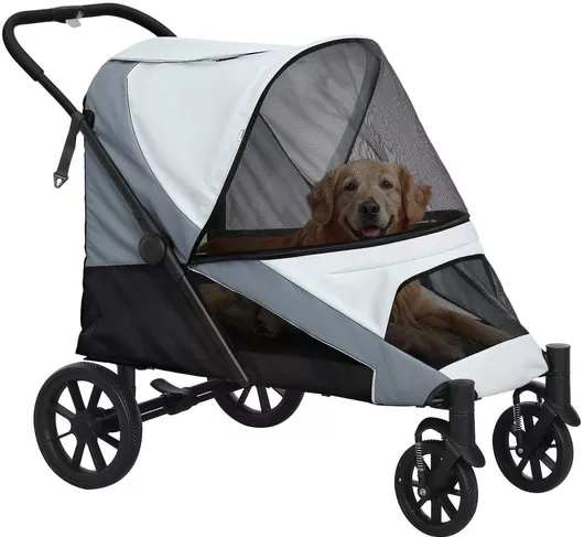 Pawhut Καρότσι Μεταφοράς για Σκύλους/Γάτες έως 30kg, Γκρι, 124x100x67cm