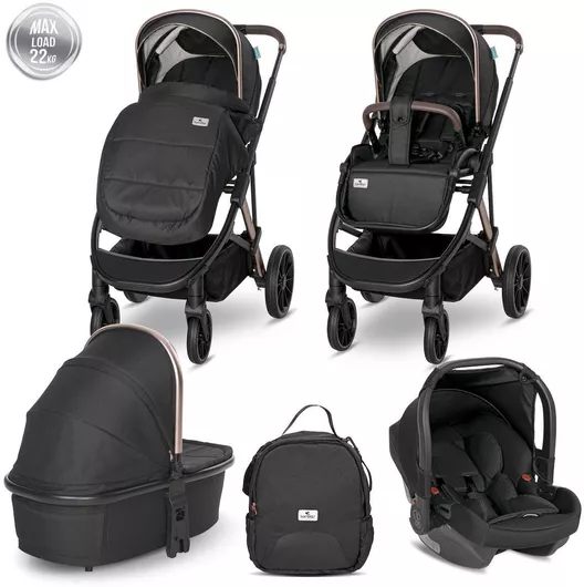 Καρότσι Μωρού Lorelli Aria Ρυθμιζόμενο 3 σε 1 Kατάλληλο για Nεογέννητο Μαύρο 15kg