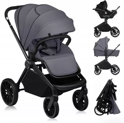 Καρότσι Μωρού Lionelo Mika Ρυθμιζόμενο 3 σε 1 Kατάλληλο για Nεογέννητο Gray Stone 10.9kg